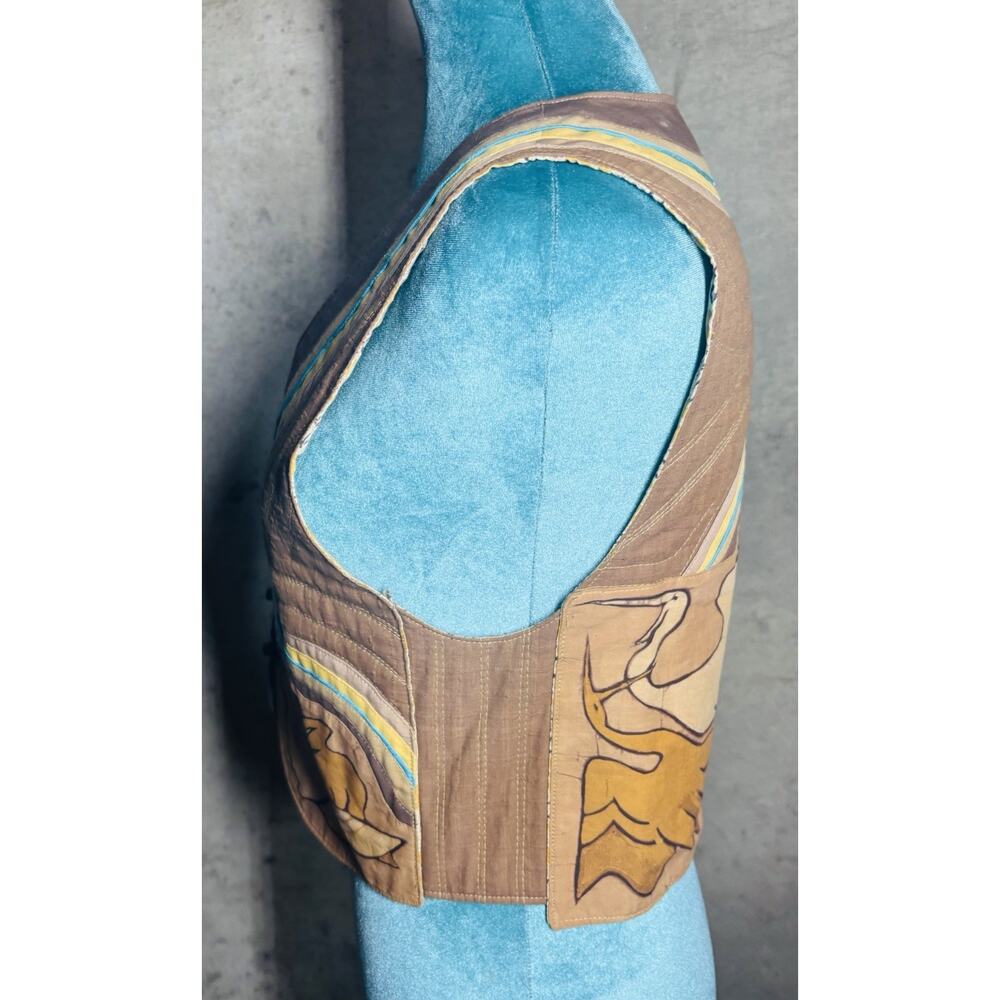 VTG 70s Art Nouveau Patchwork Vest Wearable Art Crane Boho Hippy Festival RARE! - Picture 6 of 12